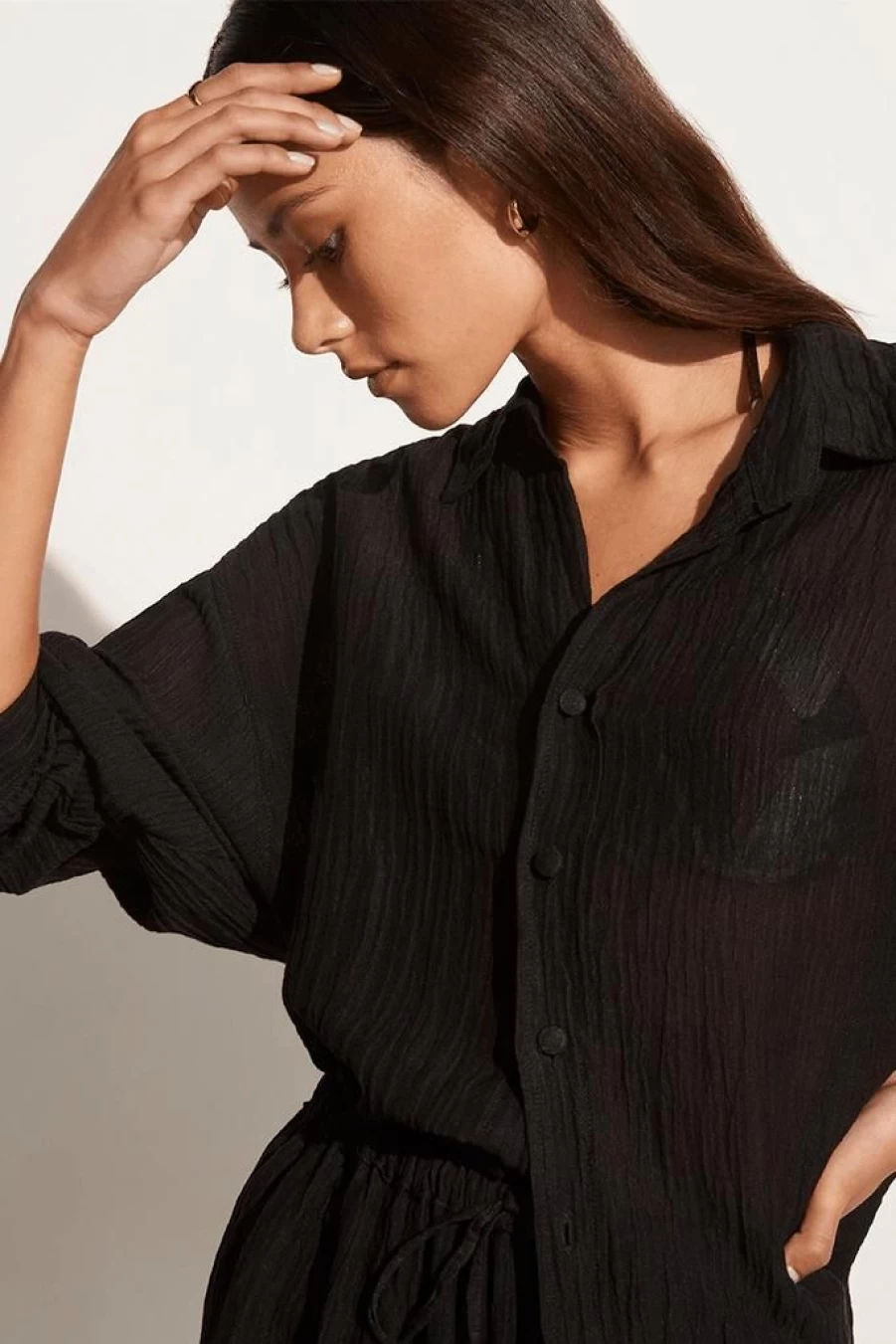 Faithfull The Brand Black Solar Shirt - UPF Sun Protection, Sustainable Fabric, Final Sale