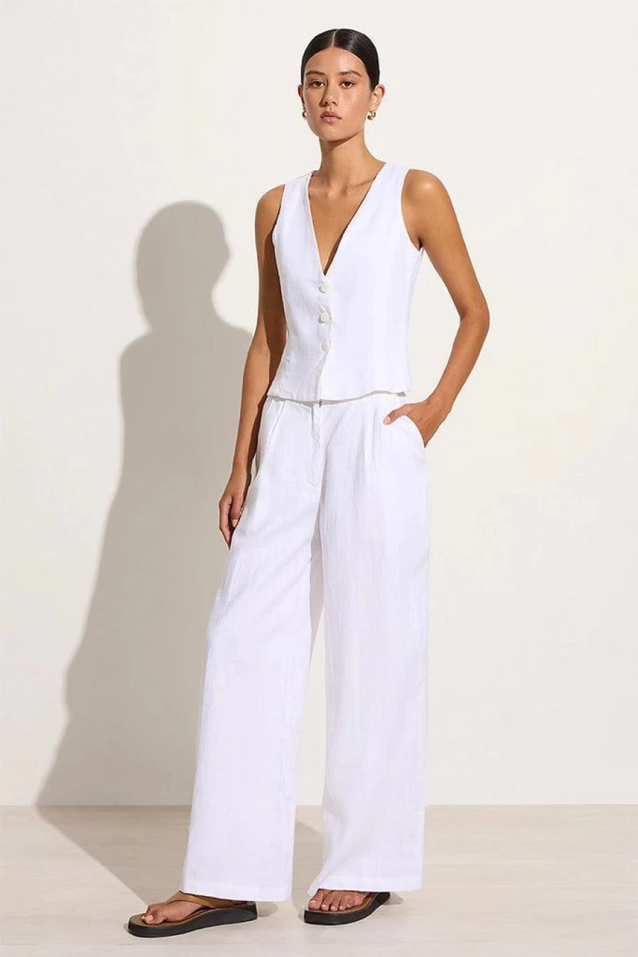 Faithfull The Brand Women's Circa Pants in White - High Waisted Linen Trousers for Summer