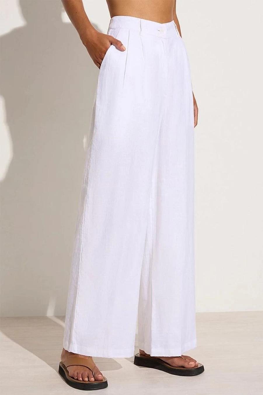 Faithfull The Brand Women's Circa Pants in White - High Waisted Linen Trousers for Summer
