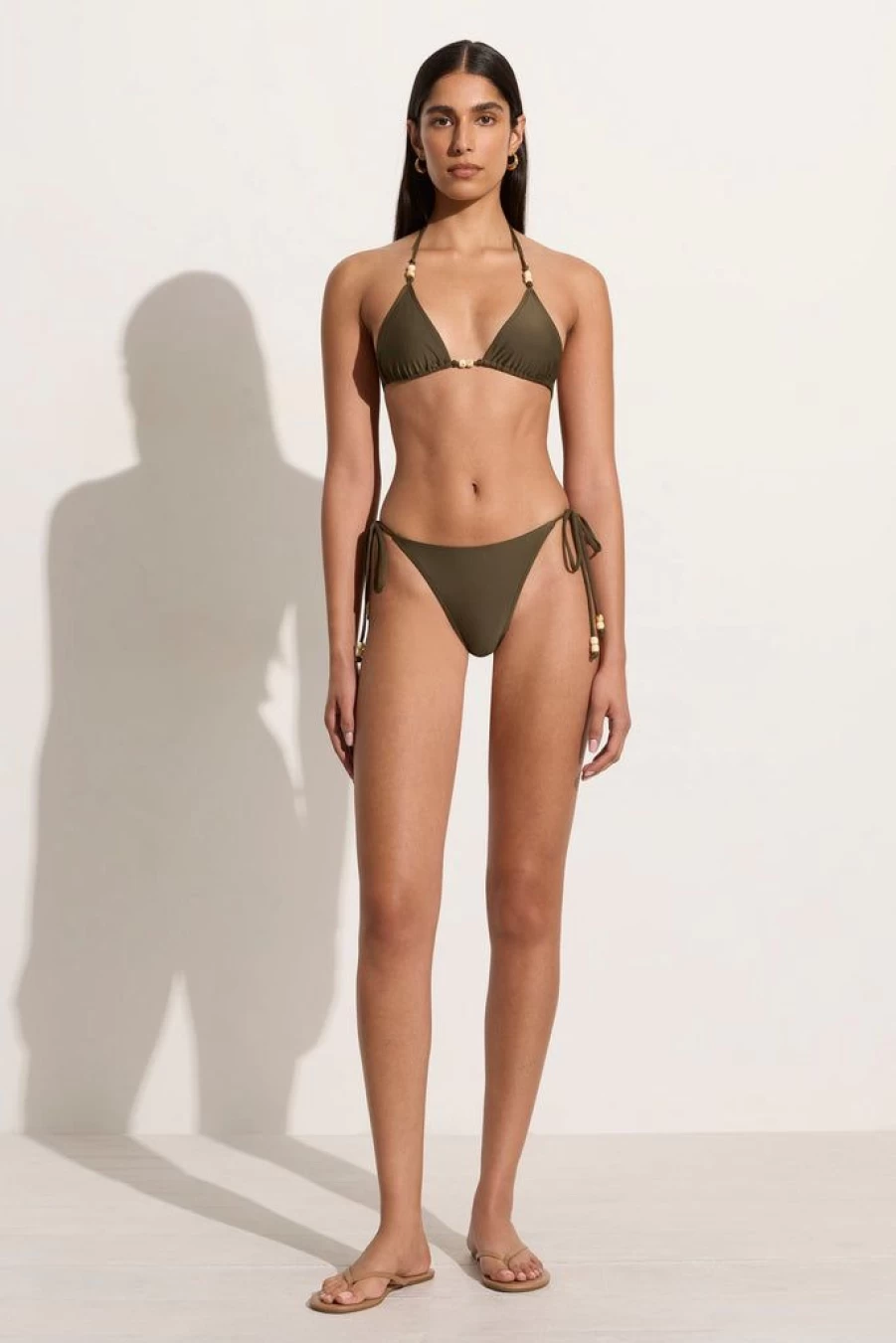 Faithfull The Brand Uma Bikini Top in Khaki - Women's Swimwear