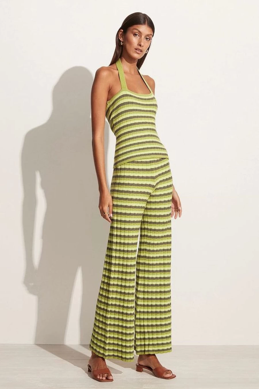 Faithfull The Brand Damira Knit Pants - Green Striped Women's Casual Trousers (Final Sale)