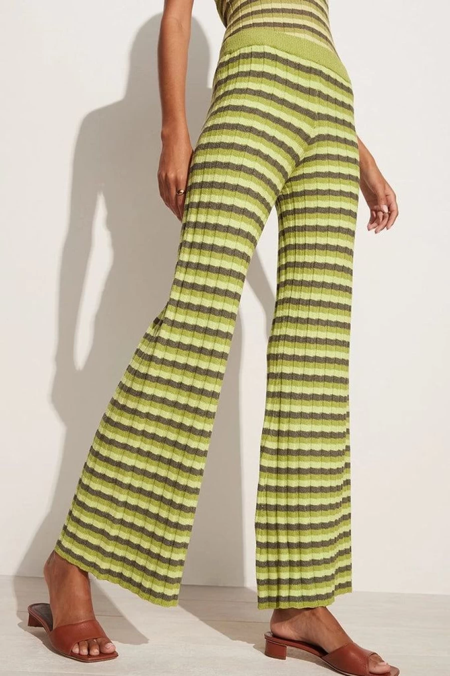 Faithfull The Brand Damira Knit Pants - Green Striped Women's Casual Trousers (Final Sale)