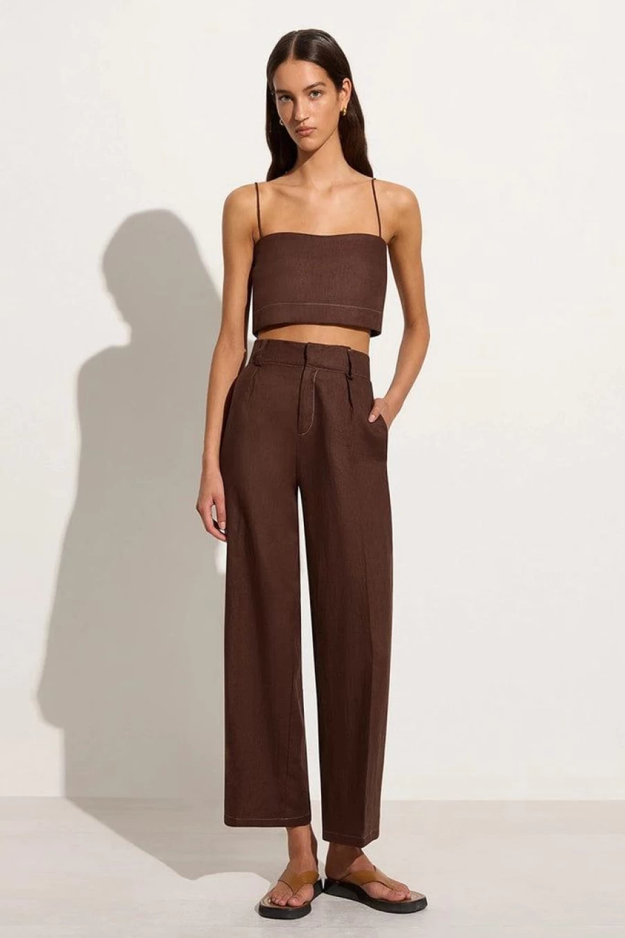 Faithfull The Brand Ida Pant in Cacao - Women's Boho Chic High Waisted Trousers