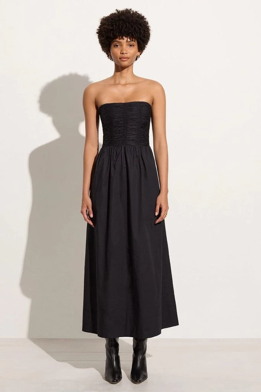 Faithfull The Brand Dominquez Black Midi Dress - Women's Elegant Vintage Floral Summer Dress