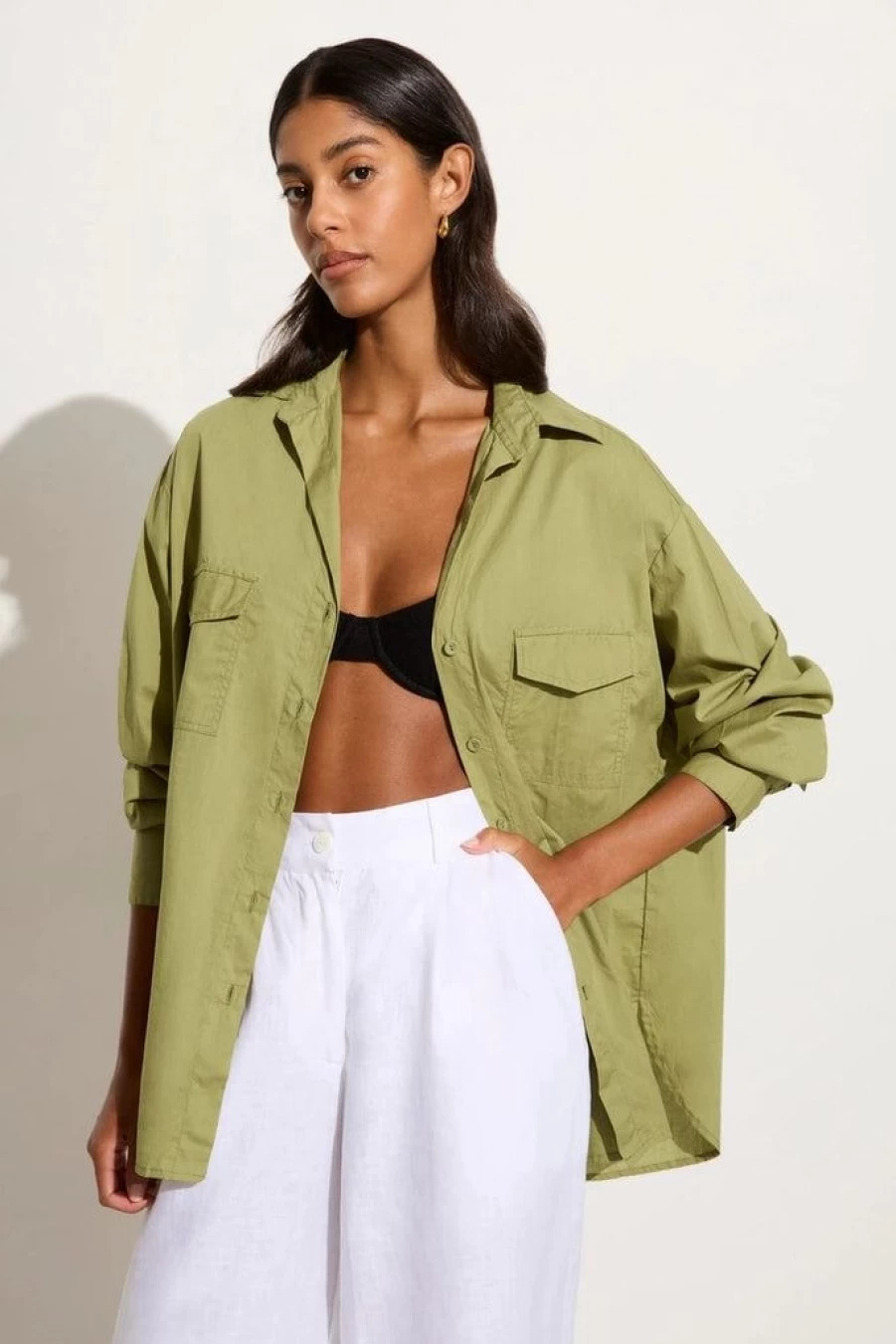 Faithfull The Brand Tyde Shirt in Khaki | Final Sale & Stylish Women's Top