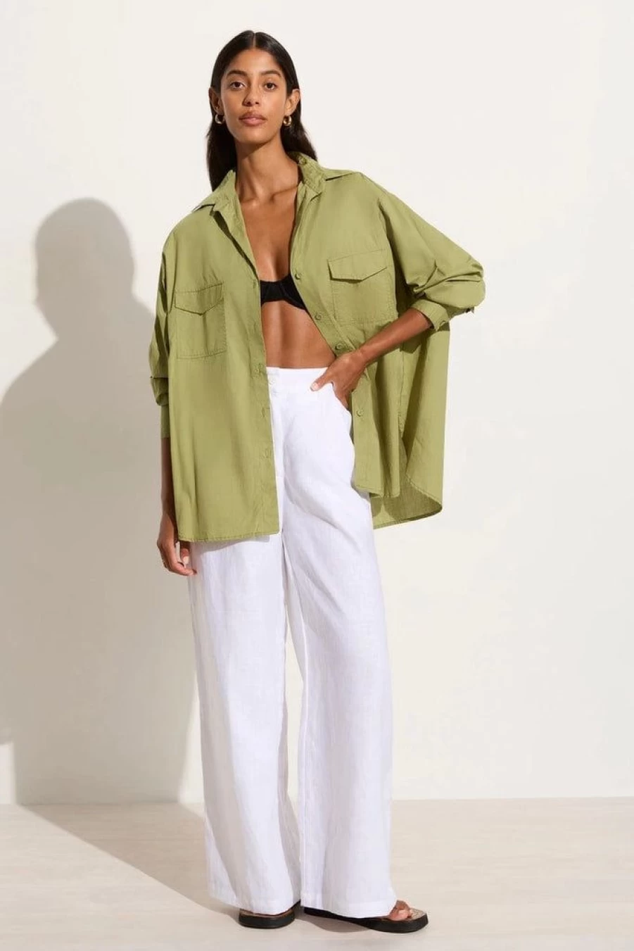 Faithfull The Brand Tyde Shirt in Khaki | Final Sale & Stylish Women's Top