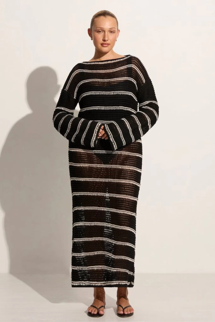 Faithfull The Brand Jesolo Crochet Dress in Black and Off White - Boho Chic Lace Summer Maxi Dress