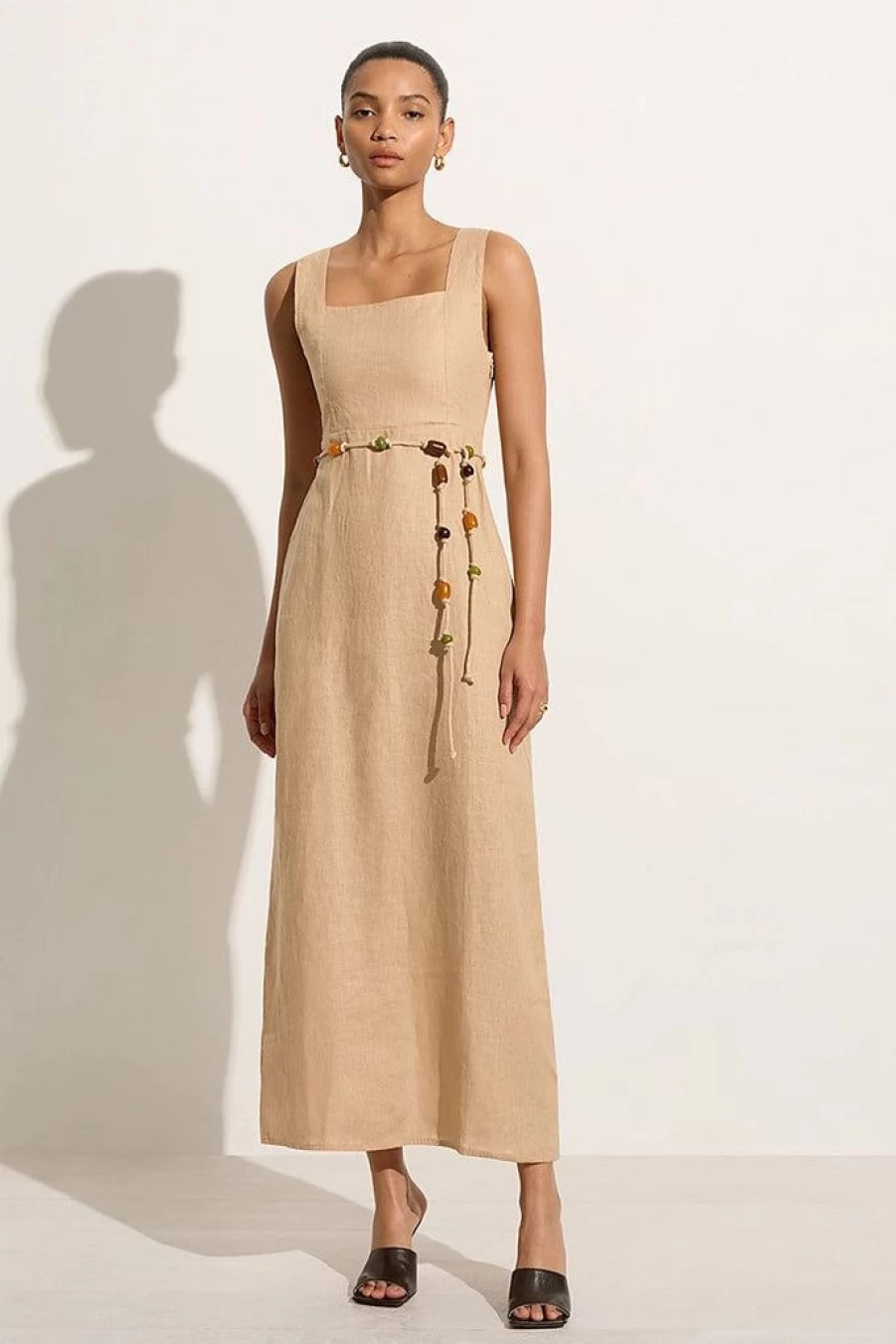 Faithfull The Brand Zana Midi Dress in Sand - Boho Chic Summer Dress
