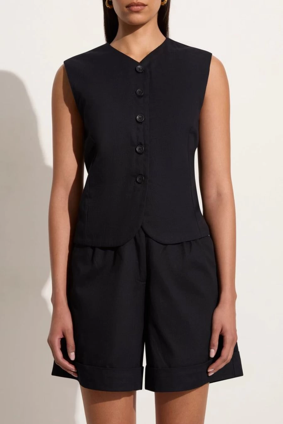 Faithfull The Brand Delfina Vest for Women - Black Boho Chic Linen Top