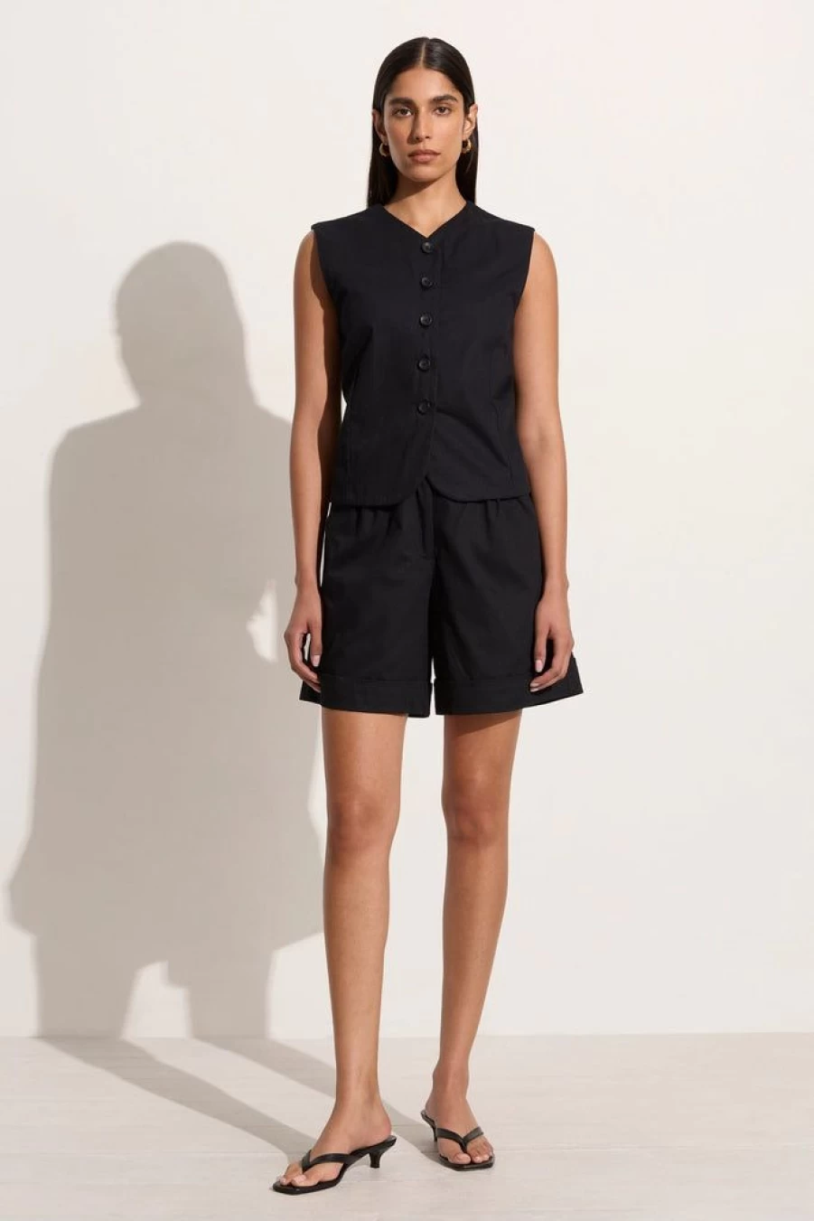 Faithfull The Brand Delfina Vest for Women - Black Boho Chic Linen Top