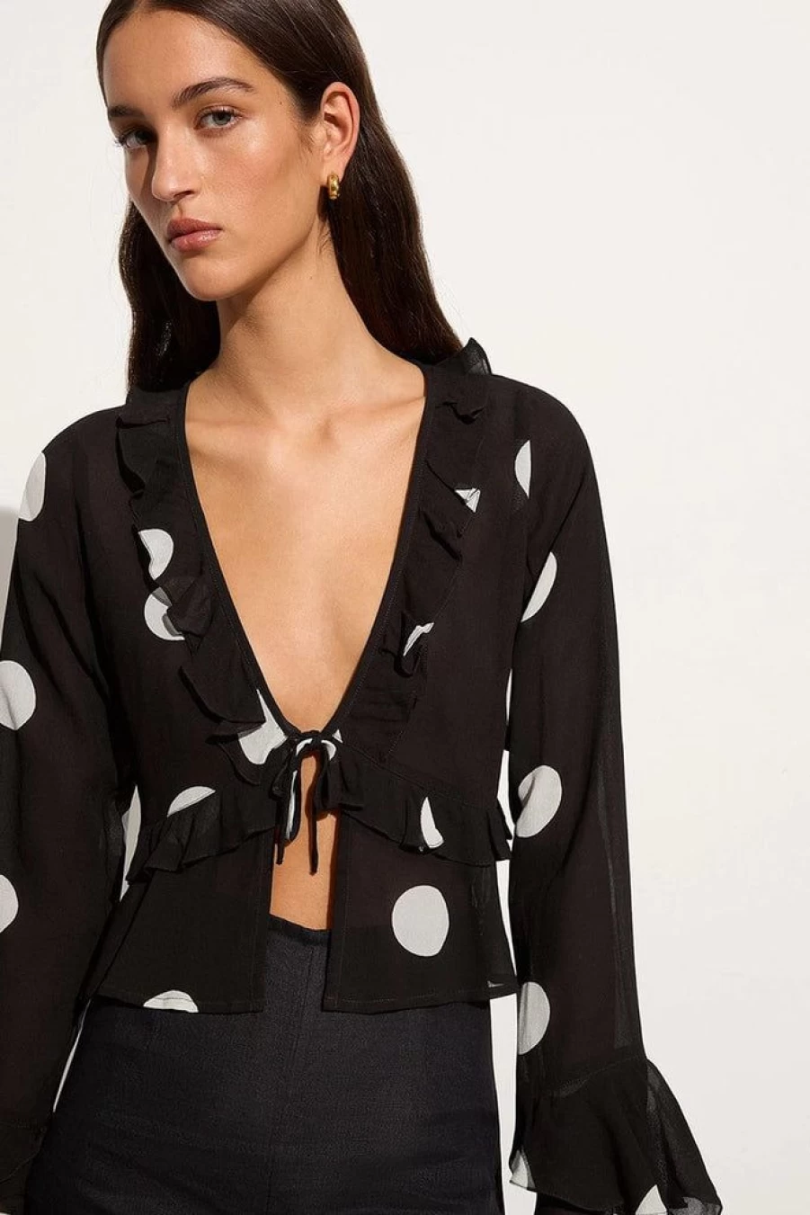 Faithfull The Brand Veia Polka Dot Chocolate Top - Montenegro Floral Print Women's Blouse