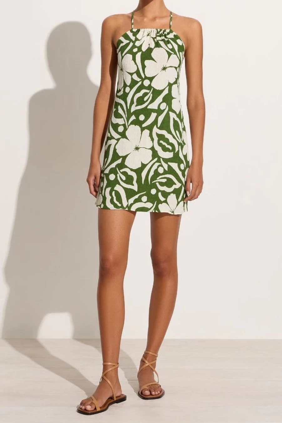 Faithfull The Brand Diletta Mini Dress in Pavito Floral Olive Green - Final Sale