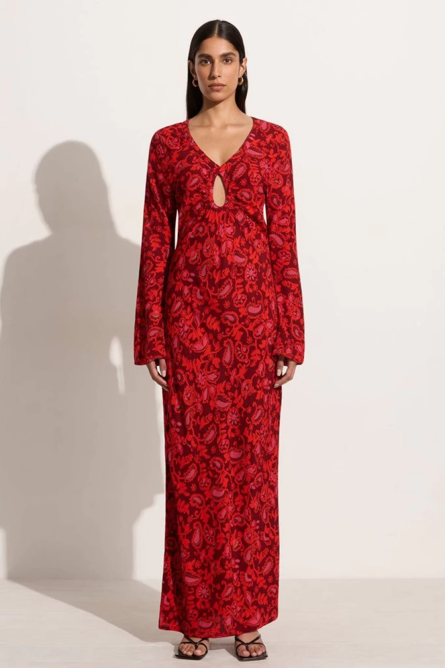 Faithfull The Brand Santino Maxi Dress - Floral Paisley Print in Red
