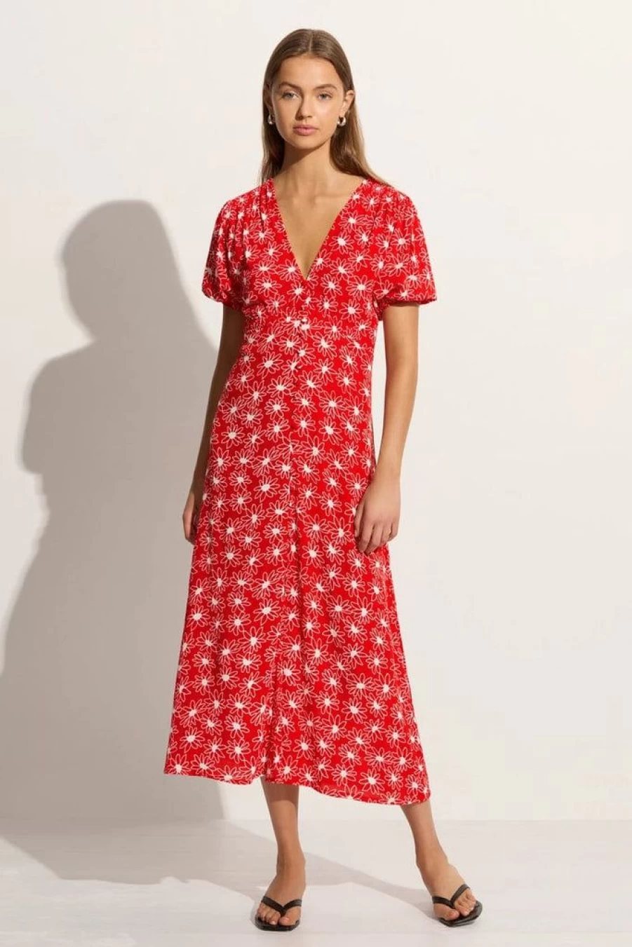Faithfull The Brand Bellavista Midi Dress - La Isla Floral Red Exclusive Summer Dress