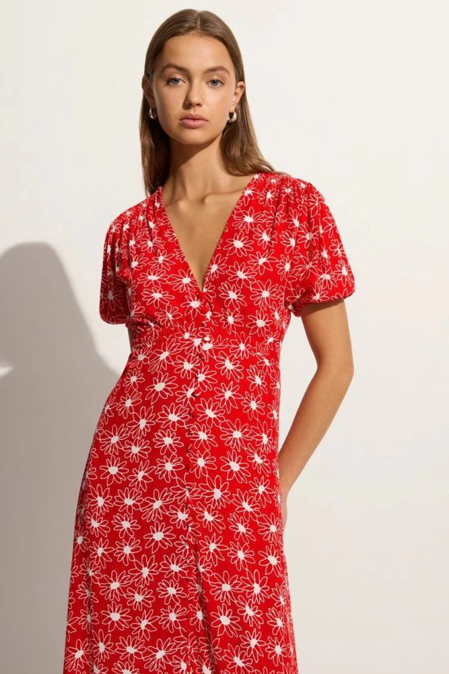 Faithfull The Brand Bellavista Midi Dress - La Isla Floral Red Exclusive Summer Dress