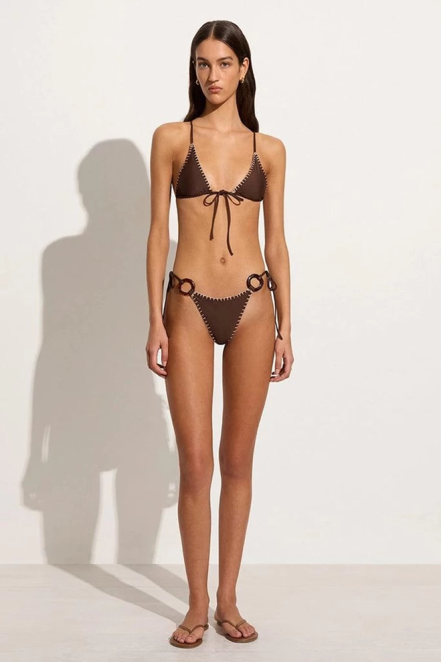 Faithfull The Brand Della Coffee Print Bikini Bottoms Swimwear