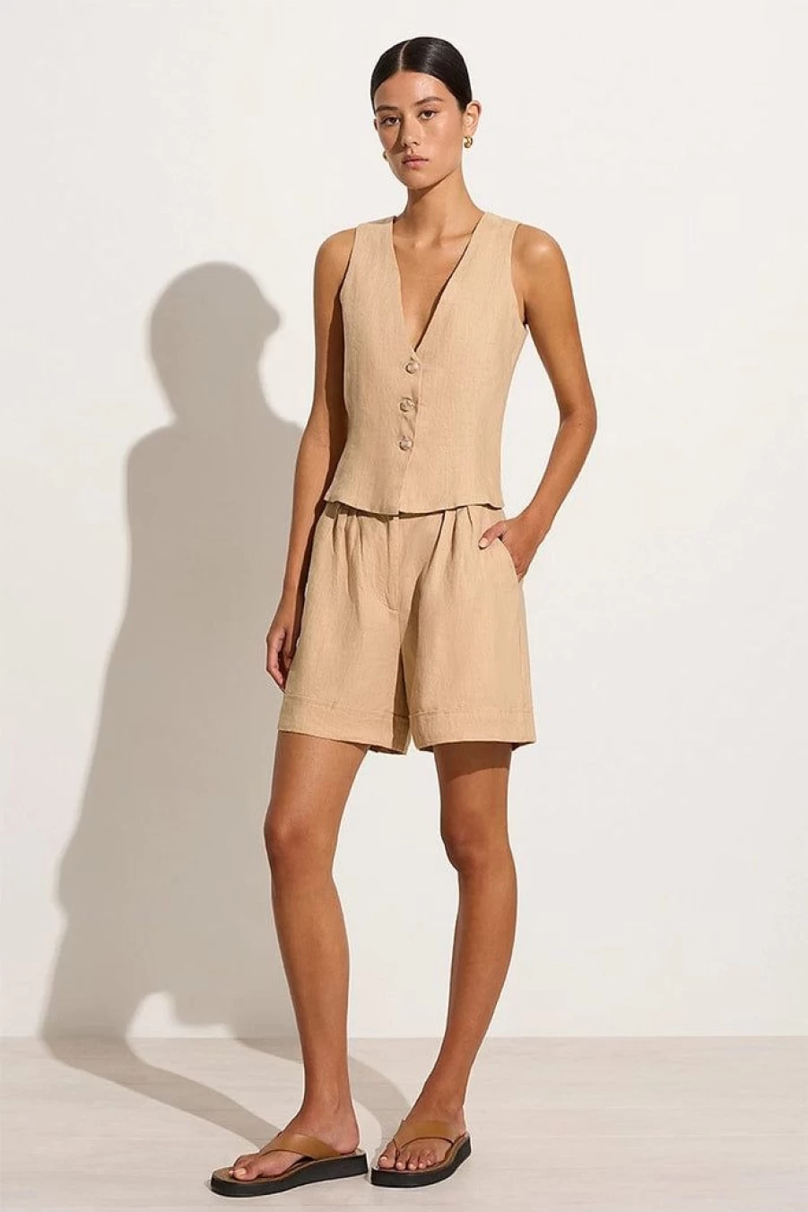 Faithfull The Brand Les Deux Short in Wheat - Limited Time Final Sale