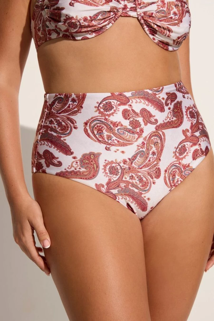 Faithfull The Brand Alessia High Waisted Bikini Bottoms - Floral Paisley Print Swimwear