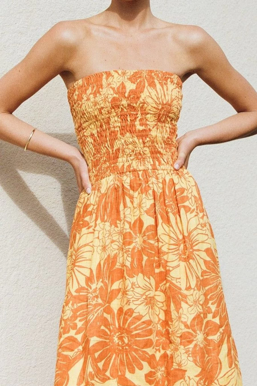 Faithfull The Brand Elmarie Midi Dress in Zani Floral Print - Burnt Orange Final Sale