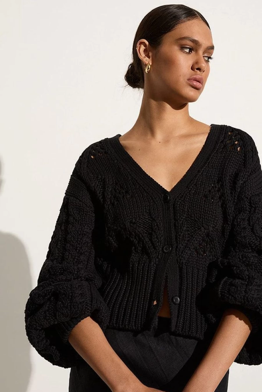 Faithfull The Brand Dayana Black Cardigan Women's Knit Sweater