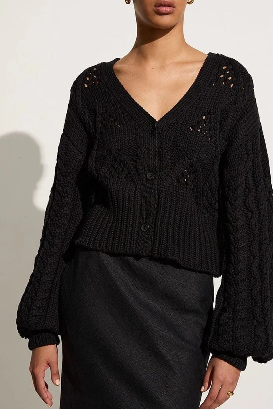 Faithfull The Brand Dayana Black Cardigan Women's Knit Sweater