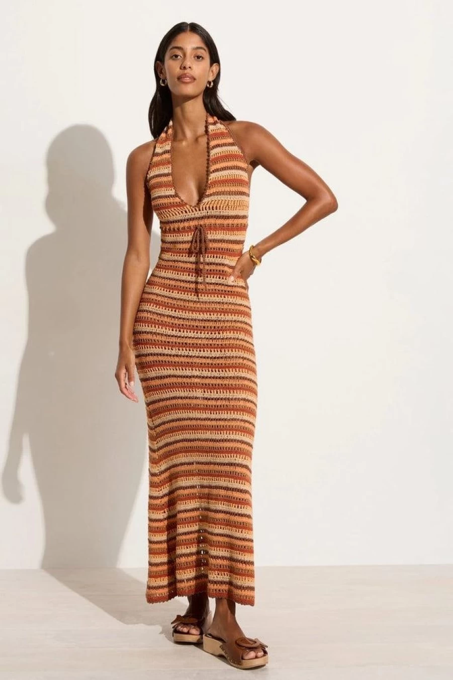 Faithfull The Brand Crochet Maxi Dress in Melon - Exclusive Final Sale