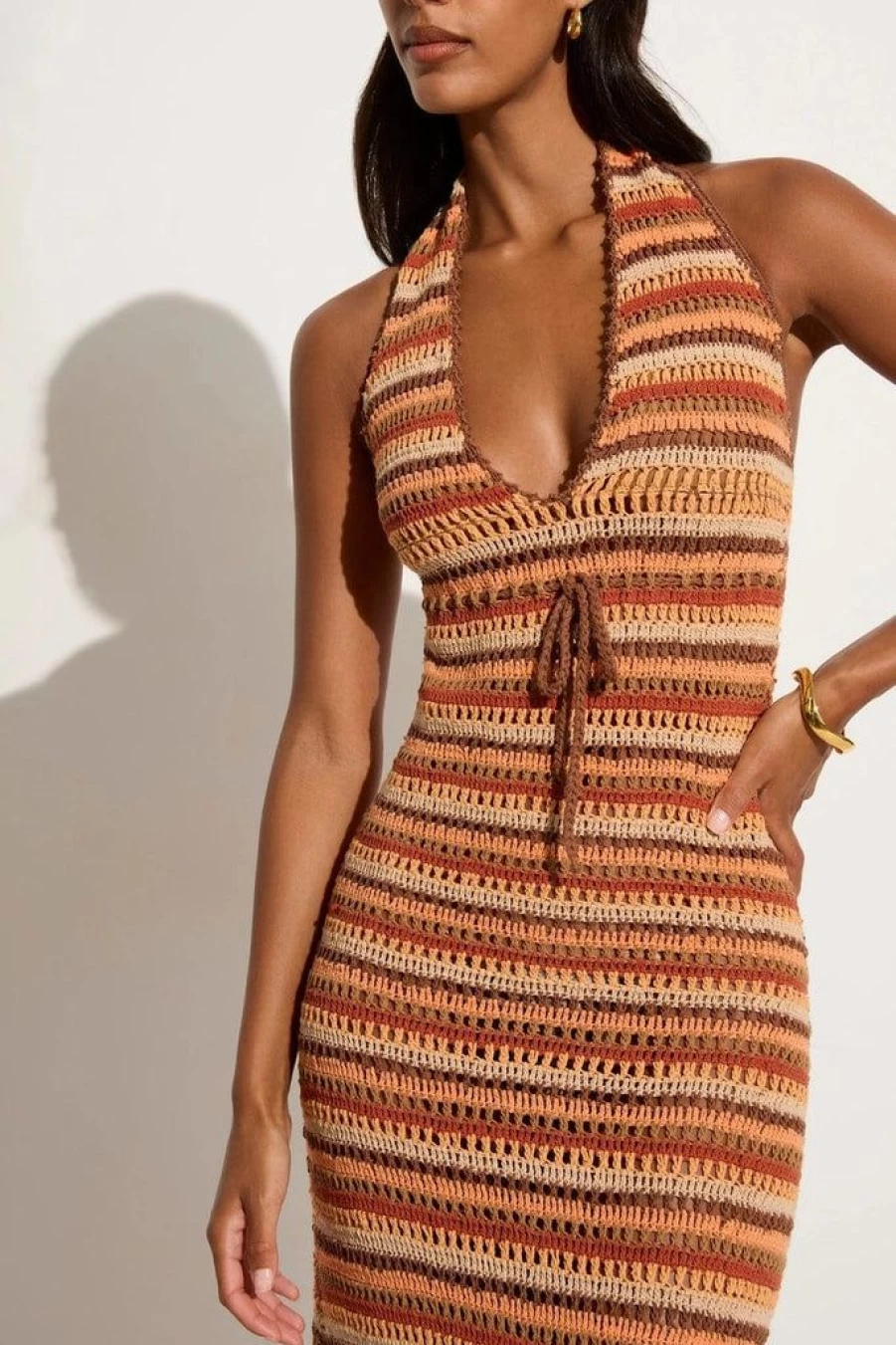 Faithfull The Brand Crochet Maxi Dress in Melon - Exclusive Final Sale