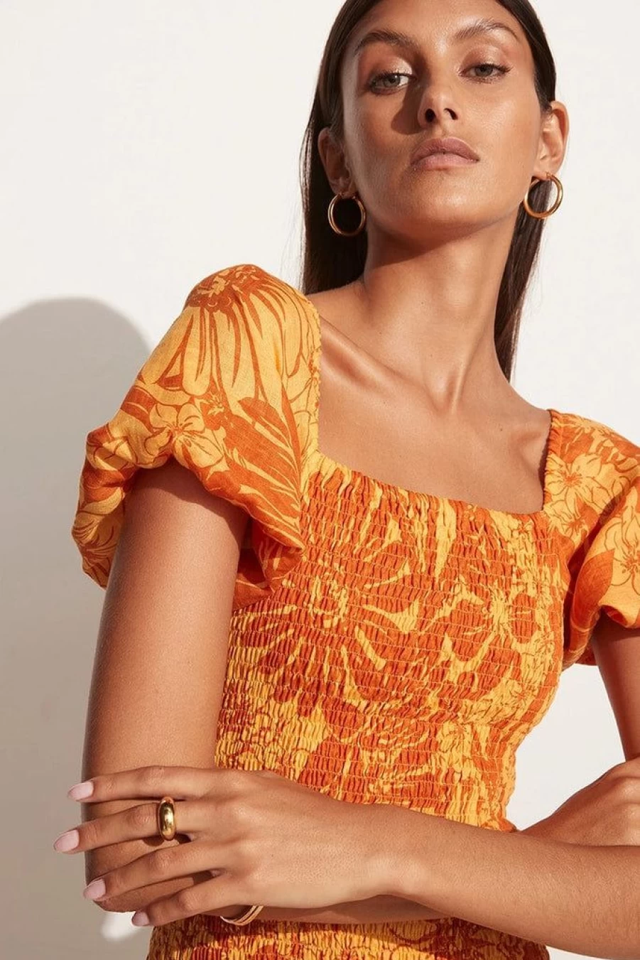 Faithfull The Brand Luana Mini Dress in Zani Floral Print - Burnt Orange Final Sale Women's Boho Chic Summer Dress