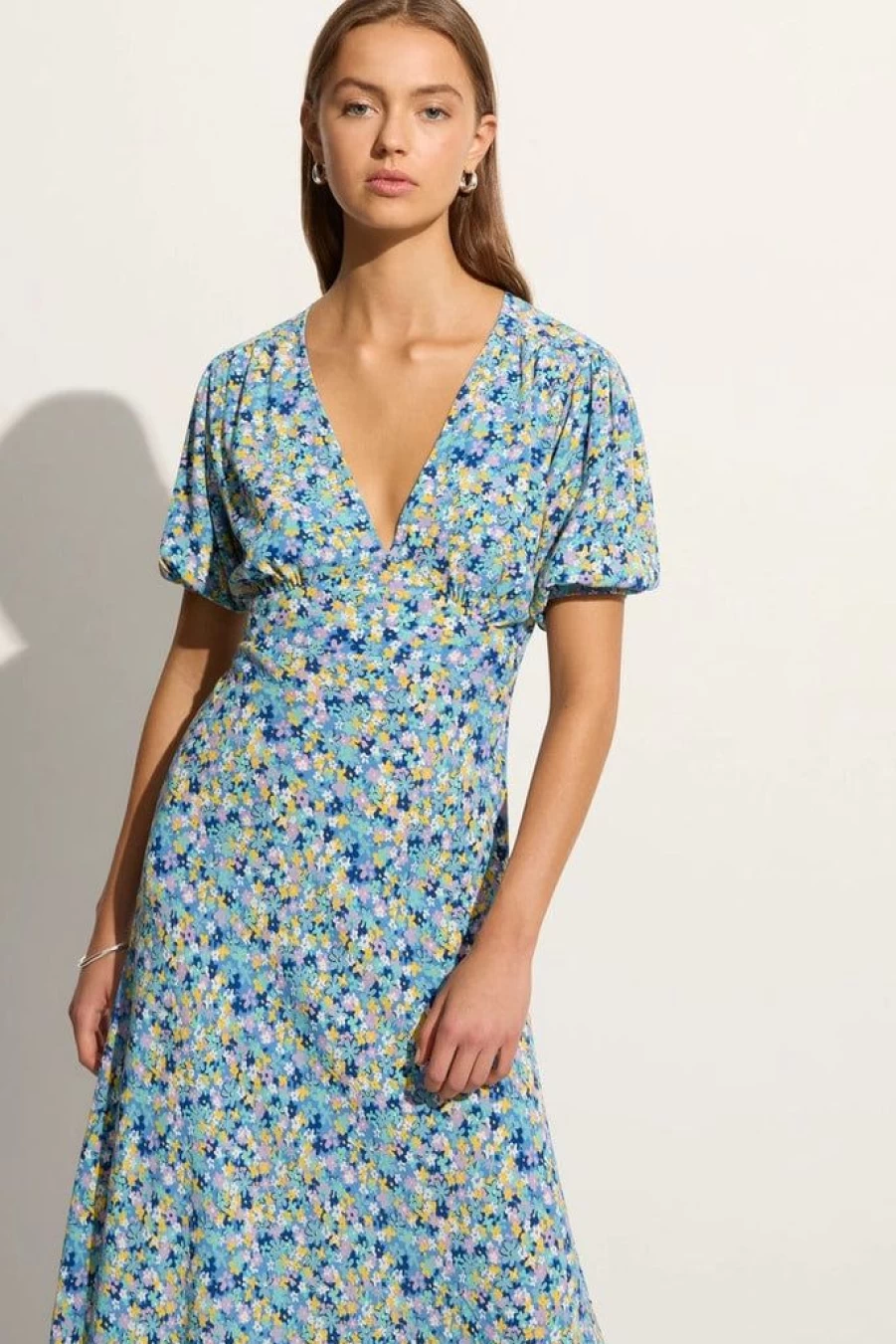 Faithfull The Brand Cala Floral Blue Midi Dress - Las Mayas Exclusive Summer Boho Chic Women's Dress