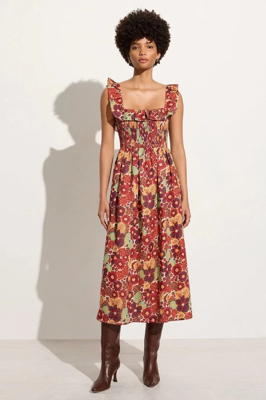 Faithfull The Brand Sameera Floral Print Midi Dress - La Mira Ruby Red