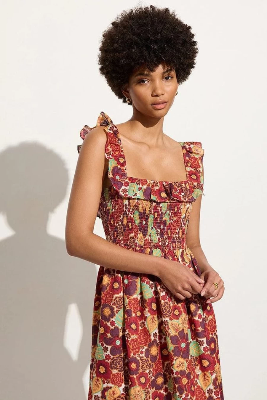 Faithfull The Brand Sameera Floral Print Midi Dress - La Mira Ruby Red