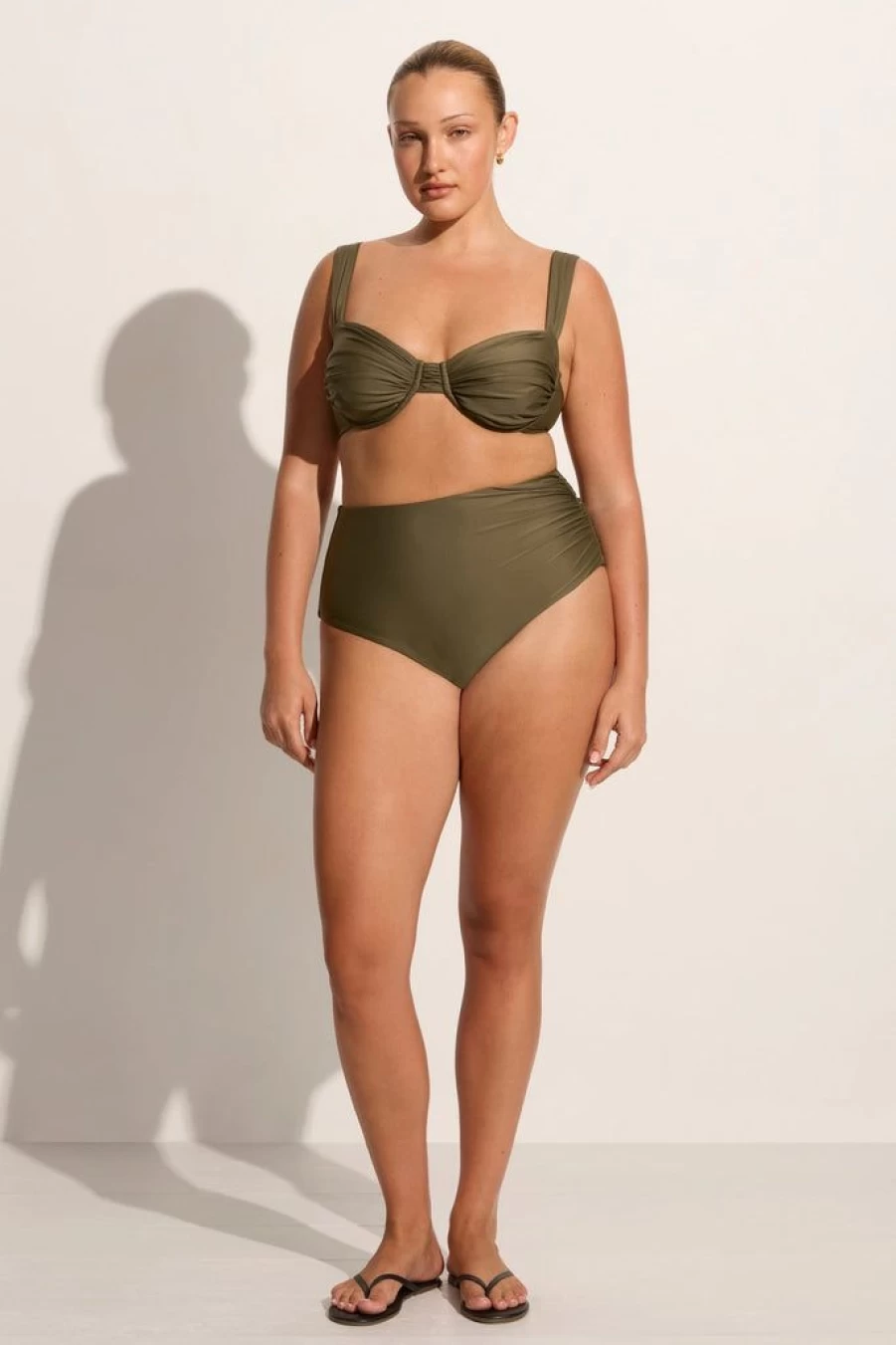 Faithfull The Brand Bianca Khaki Bikini Bottoms - High Waisted Swimwear for Women