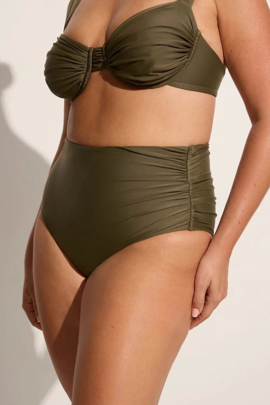 Faithfull The Brand Bianca Khaki Bikini Bottoms - High Waisted Swimwear for Women