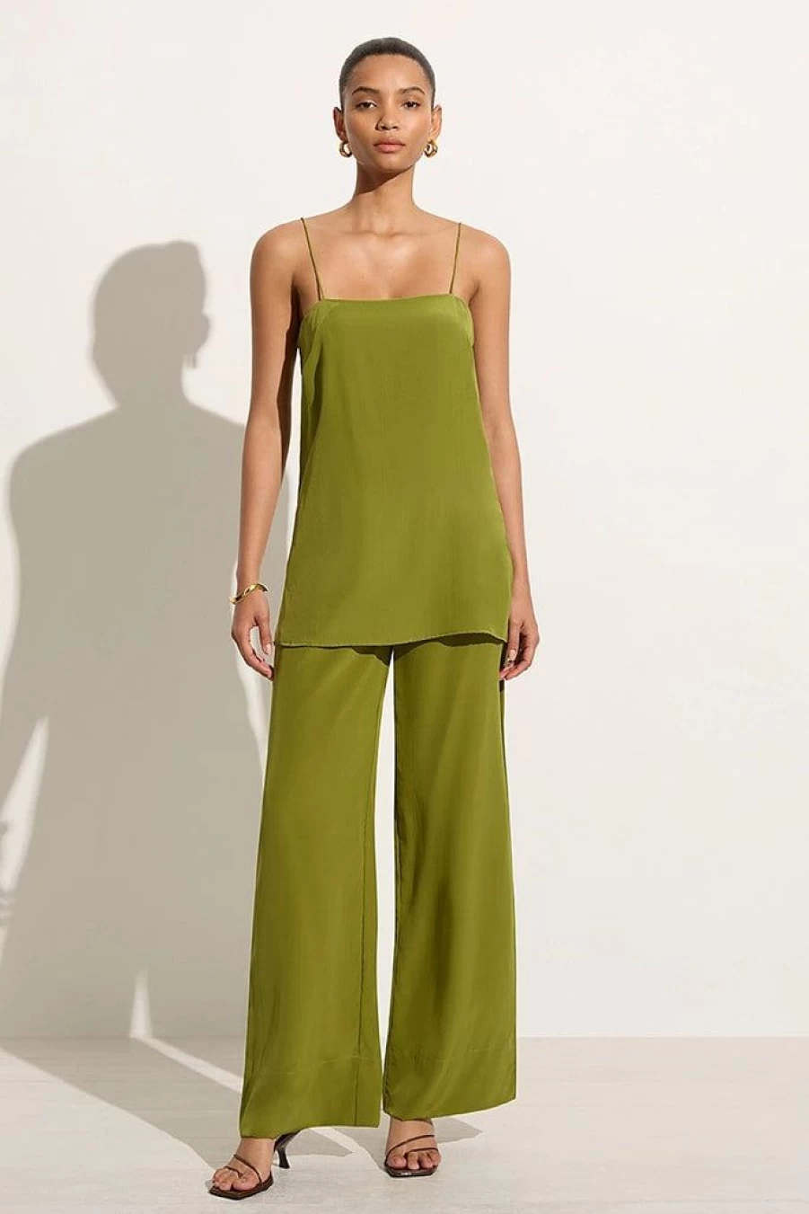 Faithfull The Brand Monforte Pant in Palm Green - Women's High-Waisted Wide Leg Trousers