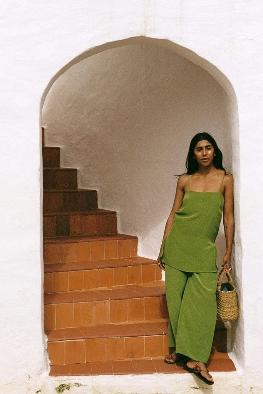 Faithfull The Brand Monforte Pant in Palm Green - Women's High-Waisted Wide Leg Trousers
