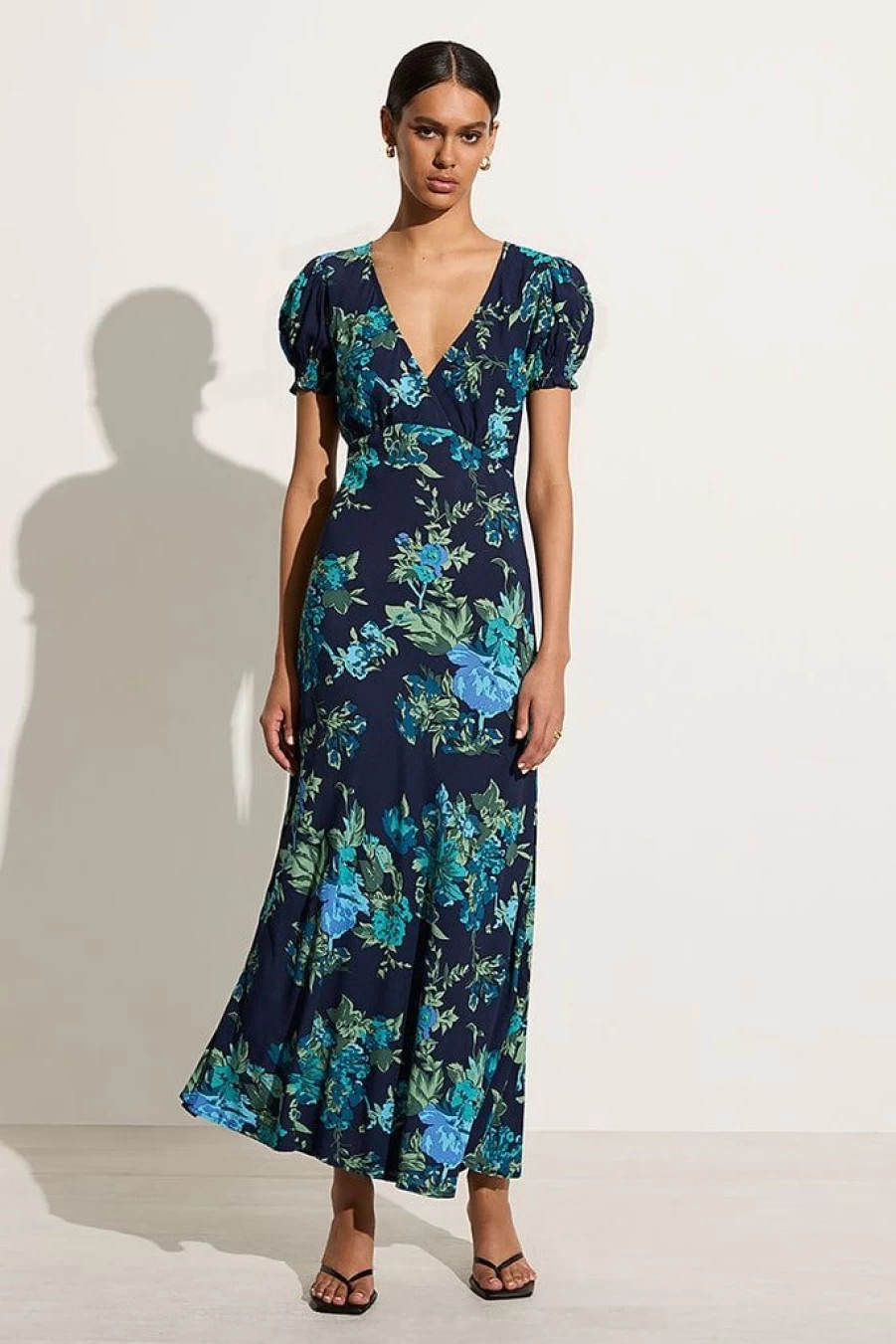 Faithfull The Brand Floral Print Navy Blue Maxi Dress - Reis Escala Summer Beach Dress