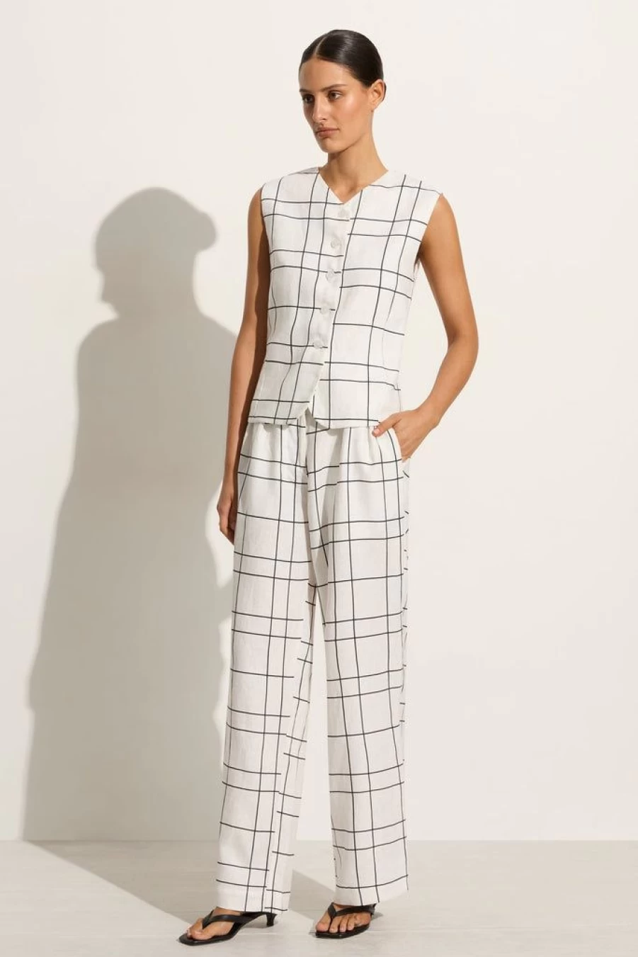 Faithfull The Brand Duomo Pant Letizia Check White Women's High-Waisted Trousers