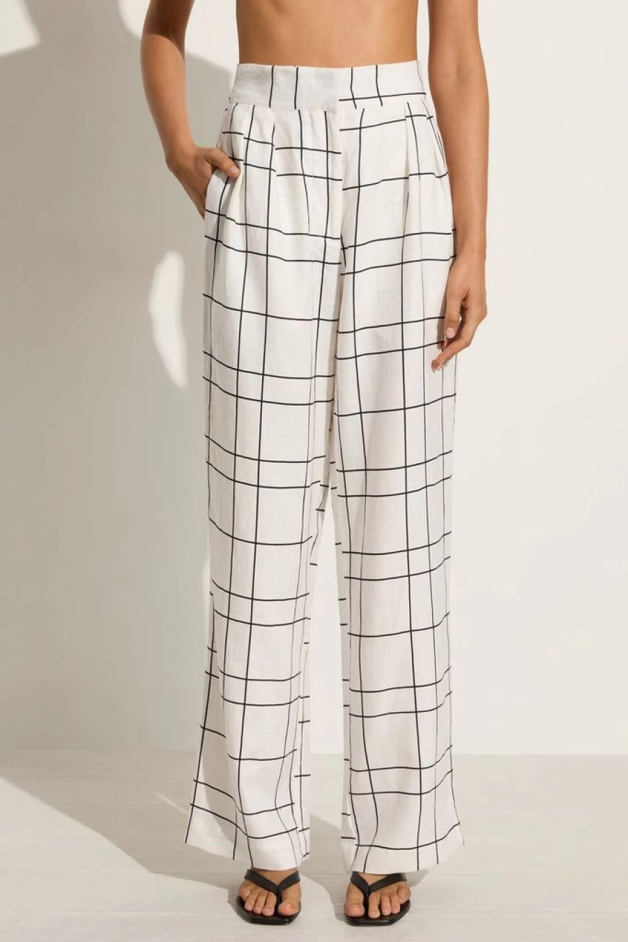 Faithfull The Brand Duomo Pant Letizia Check White Women's High-Waisted Trousers
