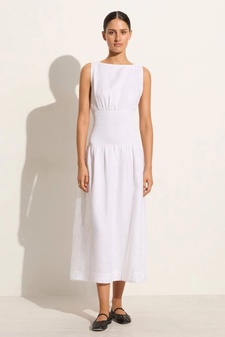 Faithfull The Brand La Canella Midi Dress in White - Elegant Boho Summer Dress