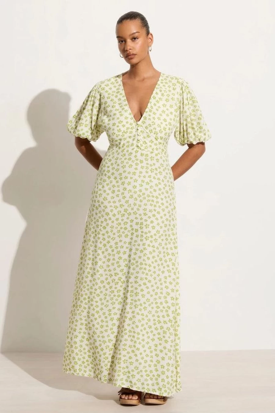 Faithfull The Brand Maxi Dress Floral Print Green - Rubinetti Gita Style Final Sale