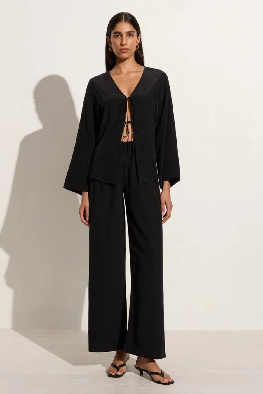 Faithfull The Brand Monforte High-Waisted Wide-Leg Pant in Black - Elegant Linen Blend Trousers for Women