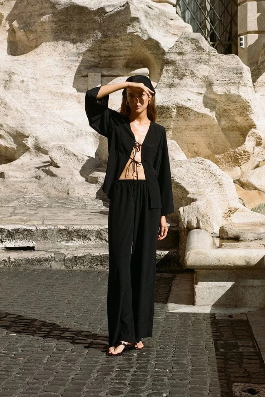 Faithfull The Brand Monforte High-Waisted Wide-Leg Pant in Black - Elegant Linen Blend Trousers for Women