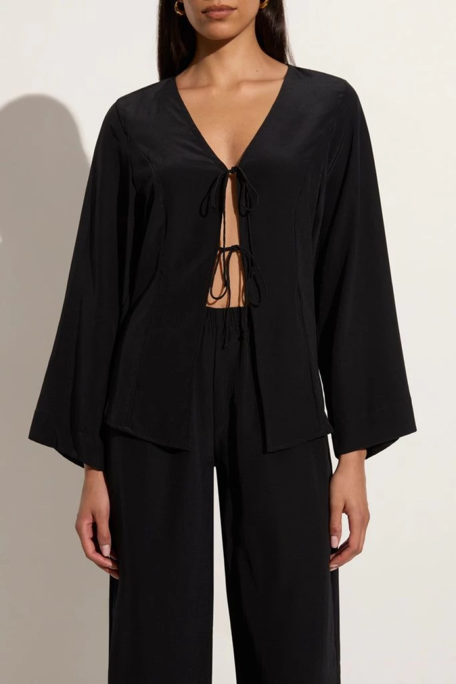 Faithfull The Brand Conero Tie Top - Black Women's Fashion Blouse