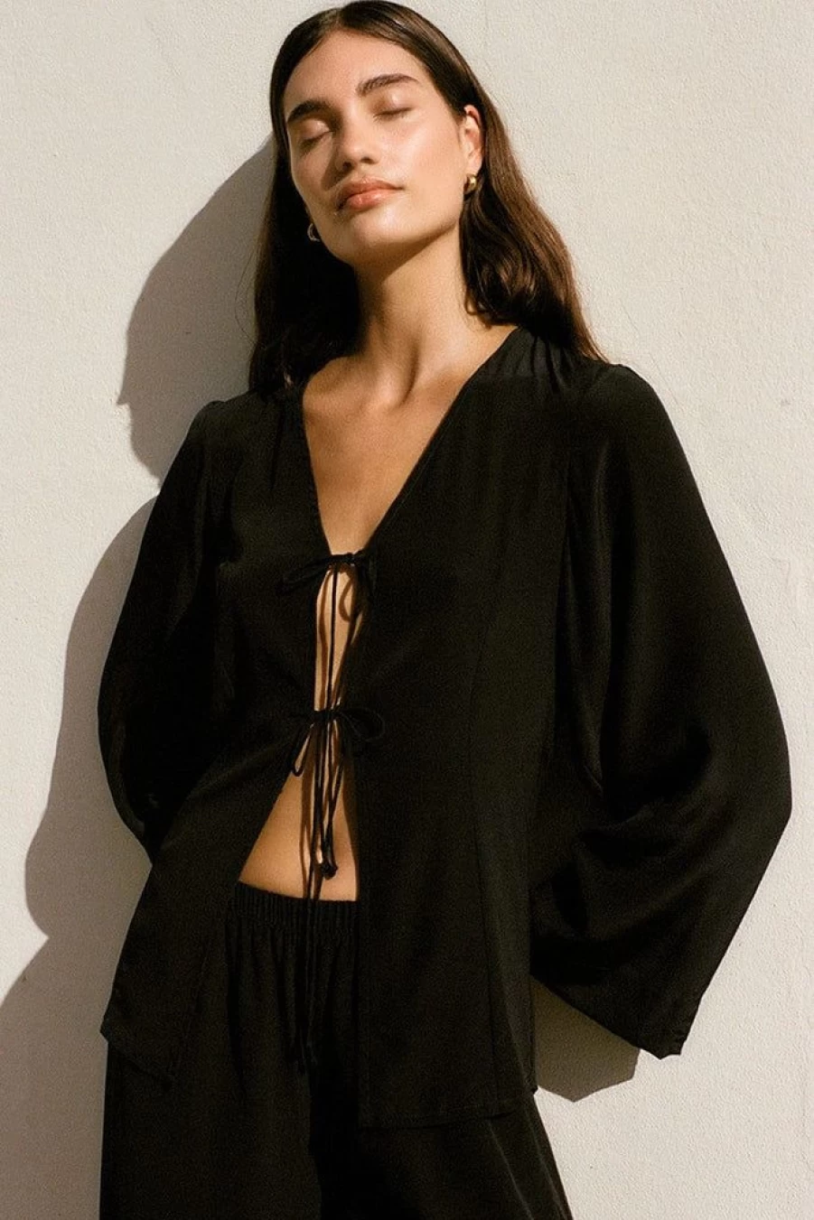 Faithfull The Brand Conero Tie Top - Black Women's Fashion Blouse